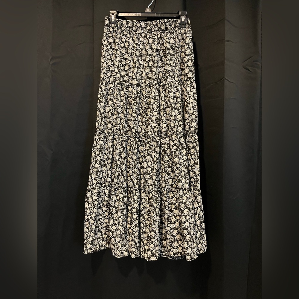 Floral Black and White Maxi Skirt